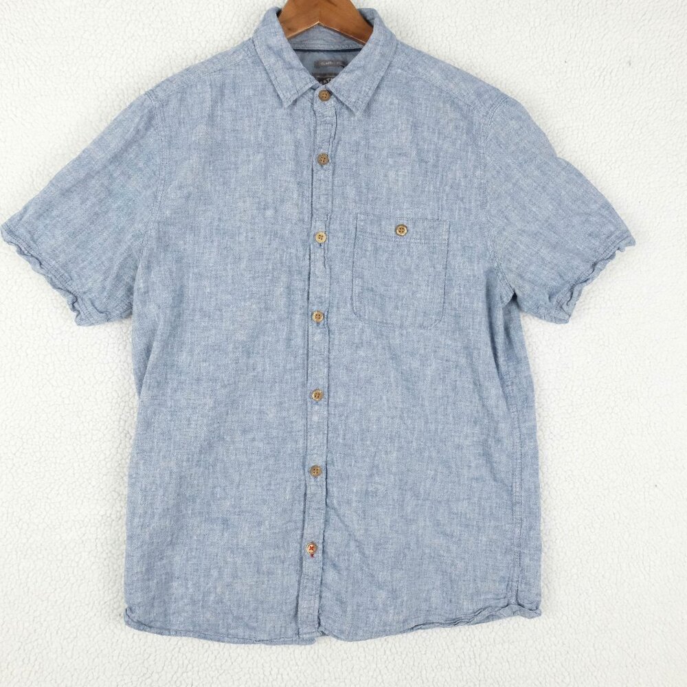 Fat Face Shirt Mens Small Blue Linen Blend Button Up Boho Beach Summer
